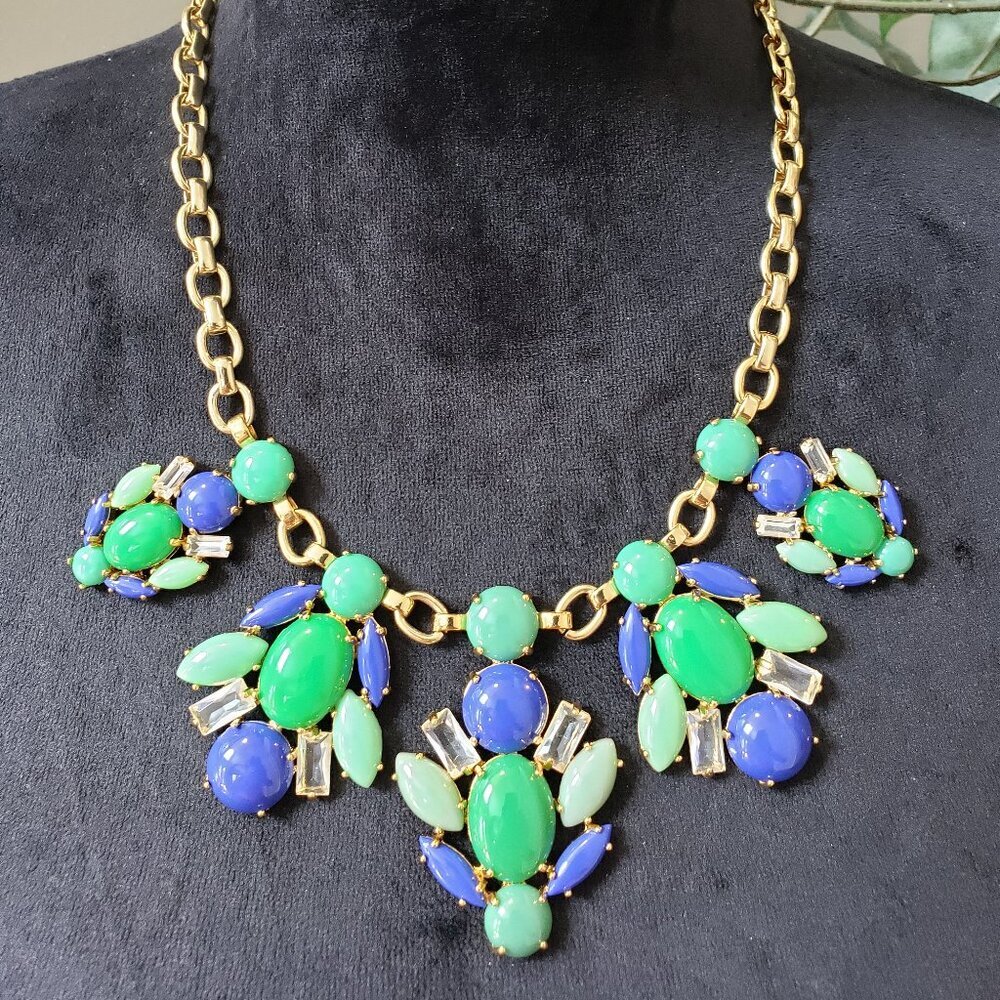 Stella & Dot Green Purple Resin Acrylic Collar Statement Necklace Lobster Clasp